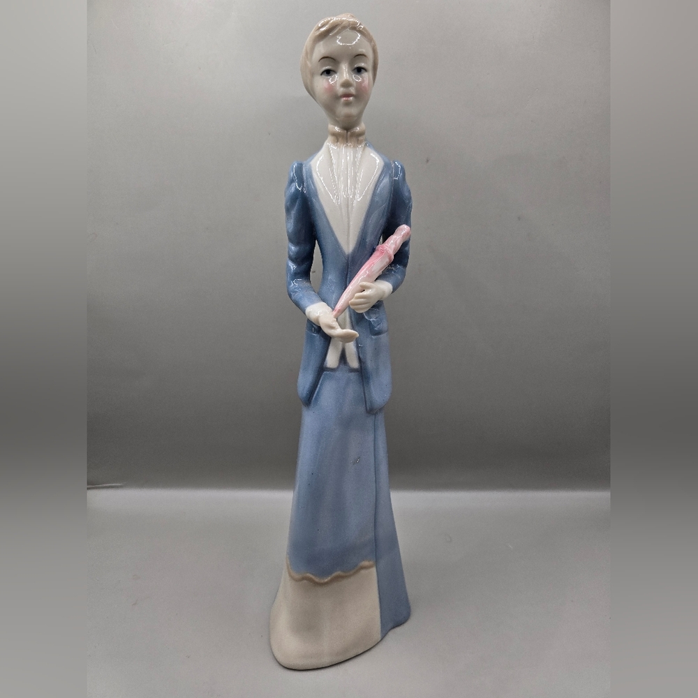 Royal Coronet Dan Brechner 11" Blue Lady-Umbrella Porcelain Figurine Cottagecore
